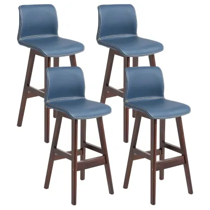 Square Leather Low Back Bar Stools with Footrest Image - 27