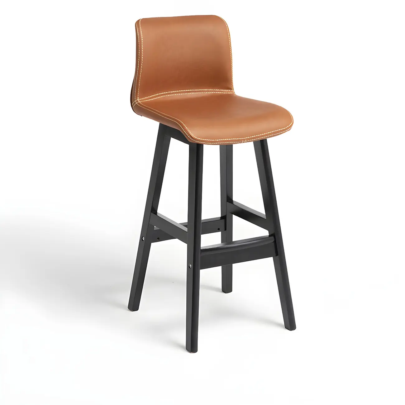 Square Leather Low Back Bar Stools with Footrest Image - 28 | homeyfad