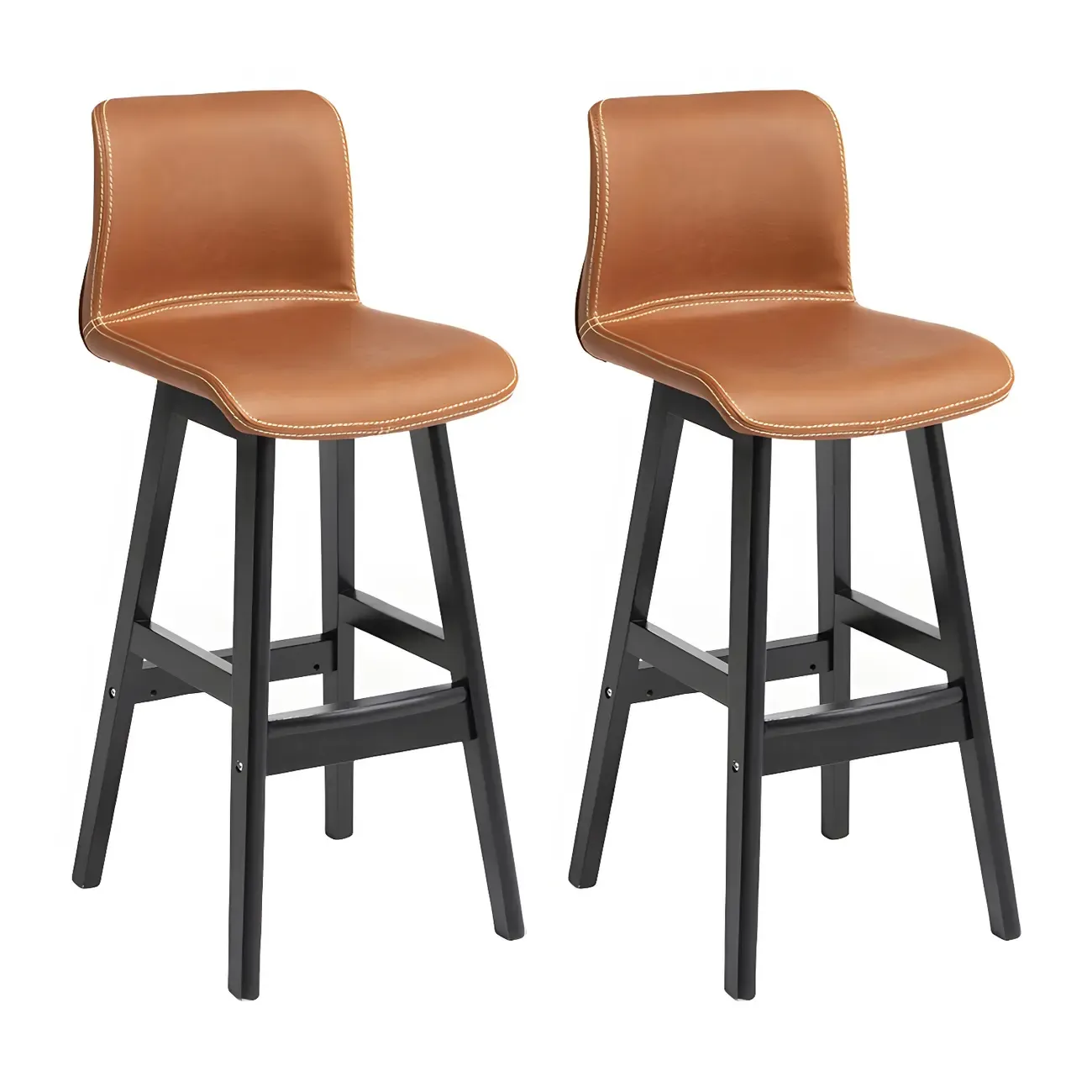 Square Leather Low Back Bar Stools with Footrest Image - 29