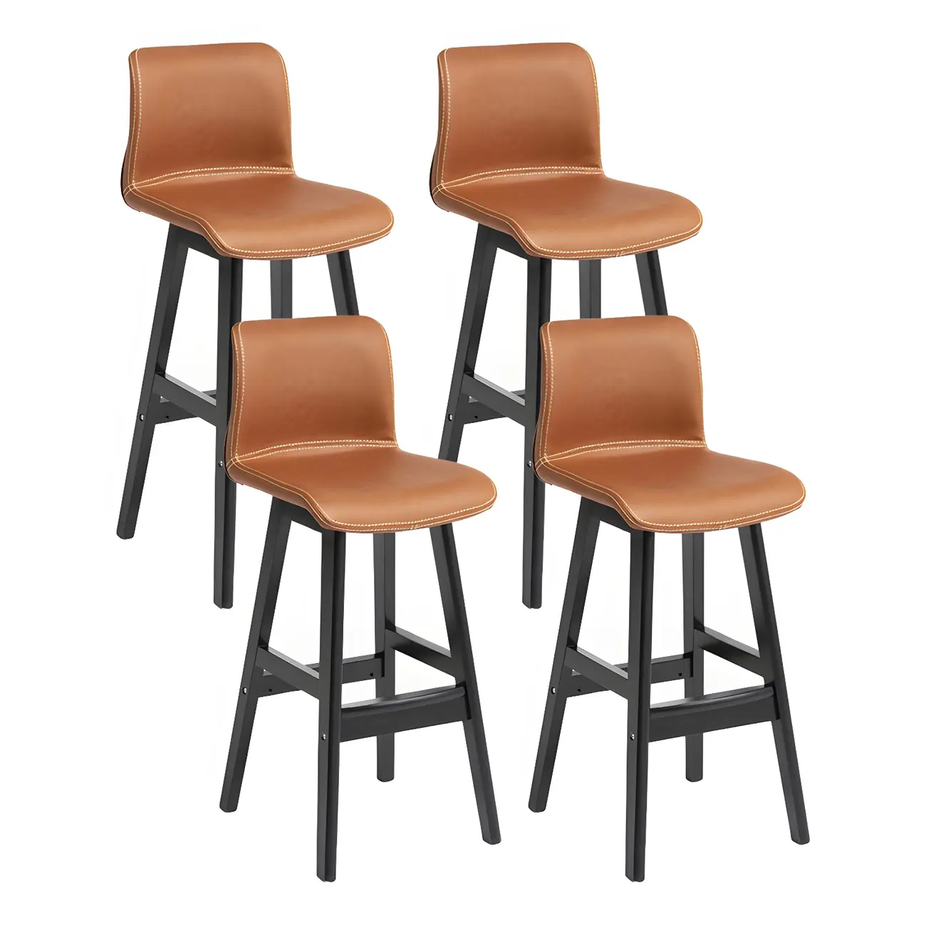 Square Leather Low Back Bar Stools with Footrest Image - 30 | homeyfad