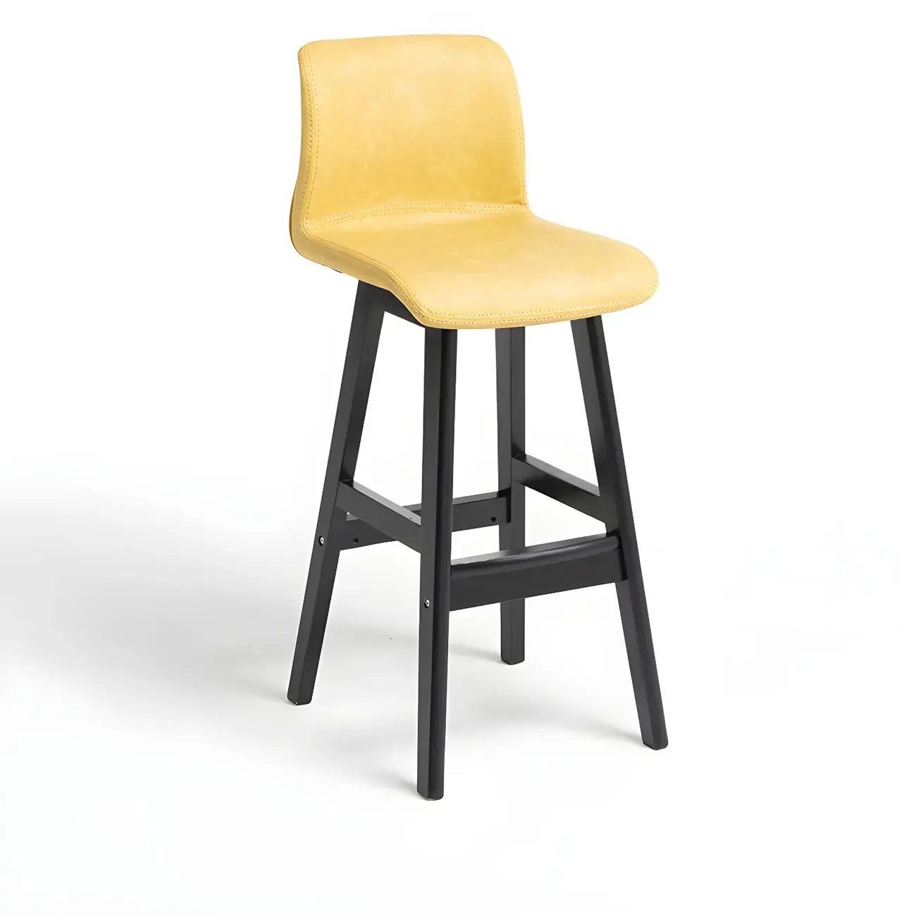 Square Leather Low Back Bar Stools with Footrest Image - 31