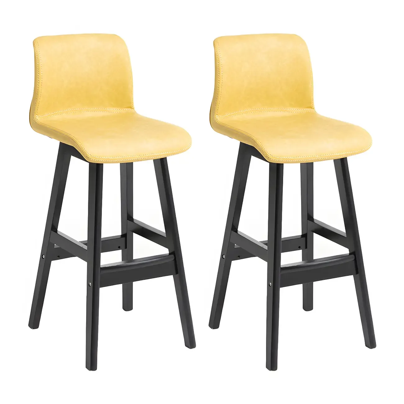Square Leather Low Back Bar Stools with Footrest Image - 32