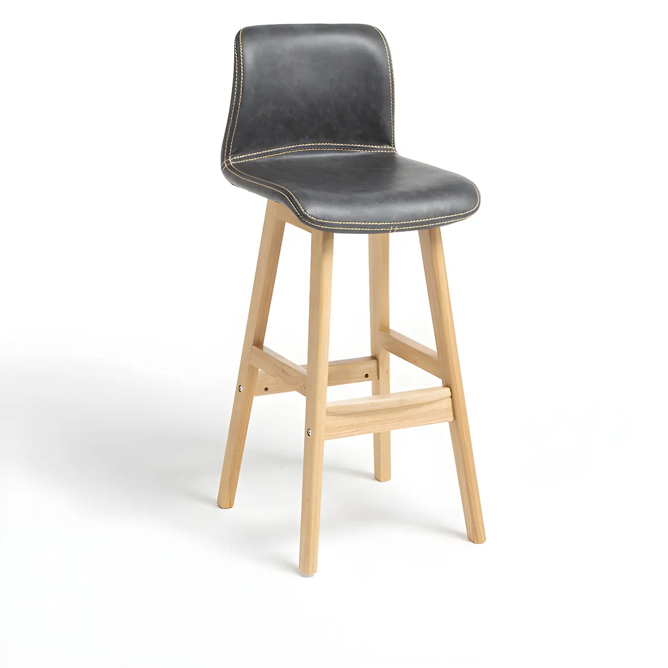 Square Leather Low Back Bar Stools with Footrest Image - 34 | homeyfad