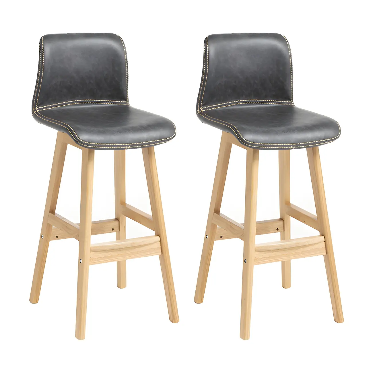 Square Leather Low Back Bar Stools with Footrest Image - 35 | homeyfad