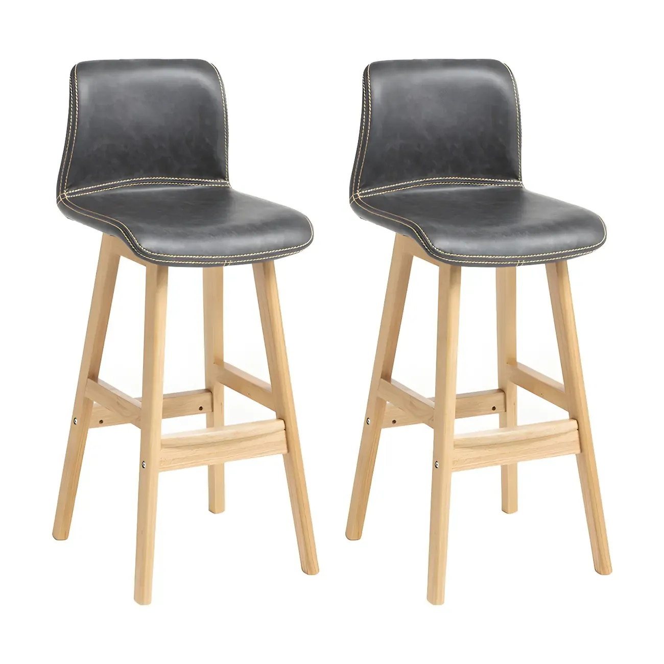 Square Leather Low Back Bar Stools with Footrest Image - 35