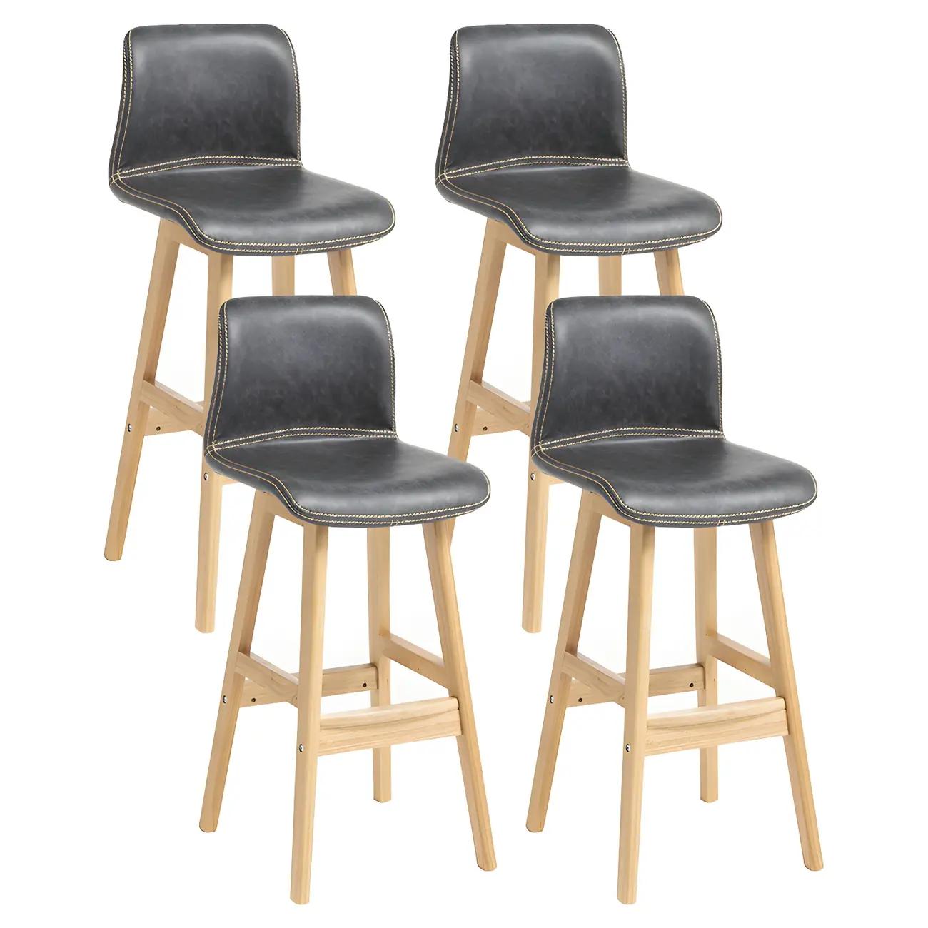 Square Leather Low Back Bar Stools with Footrest Image - 36 | homeyfad