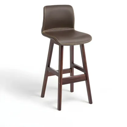 Square Leather Low Back Bar Stools with Footrest Image - 37
