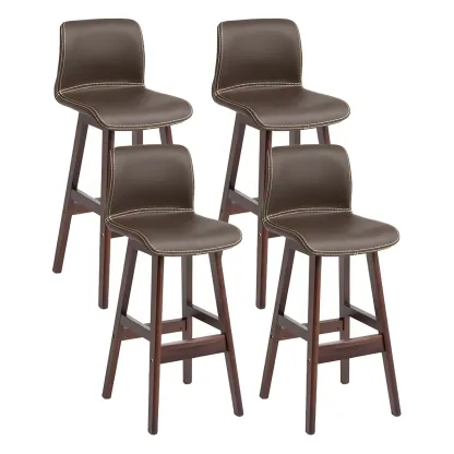 Square Leather Low Back Bar Stools with Footrest Image - 39