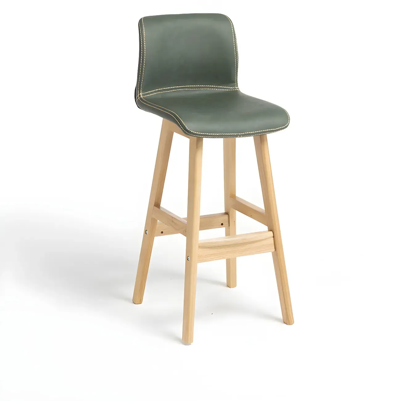 Square Leather Low Back Bar Stools with Footrest Image - 40