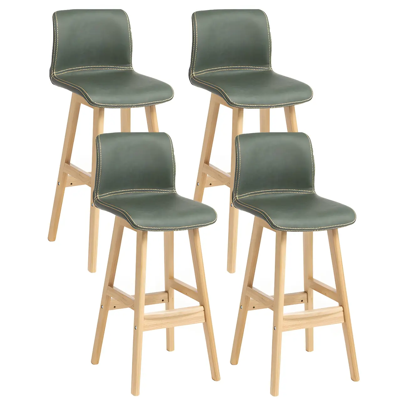 Square Leather Low Back Bar Stools with Footrest Image - 42 | homeyfad