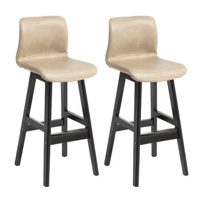 Square Leather Low Back Bar Stools with Footrest Image - 44