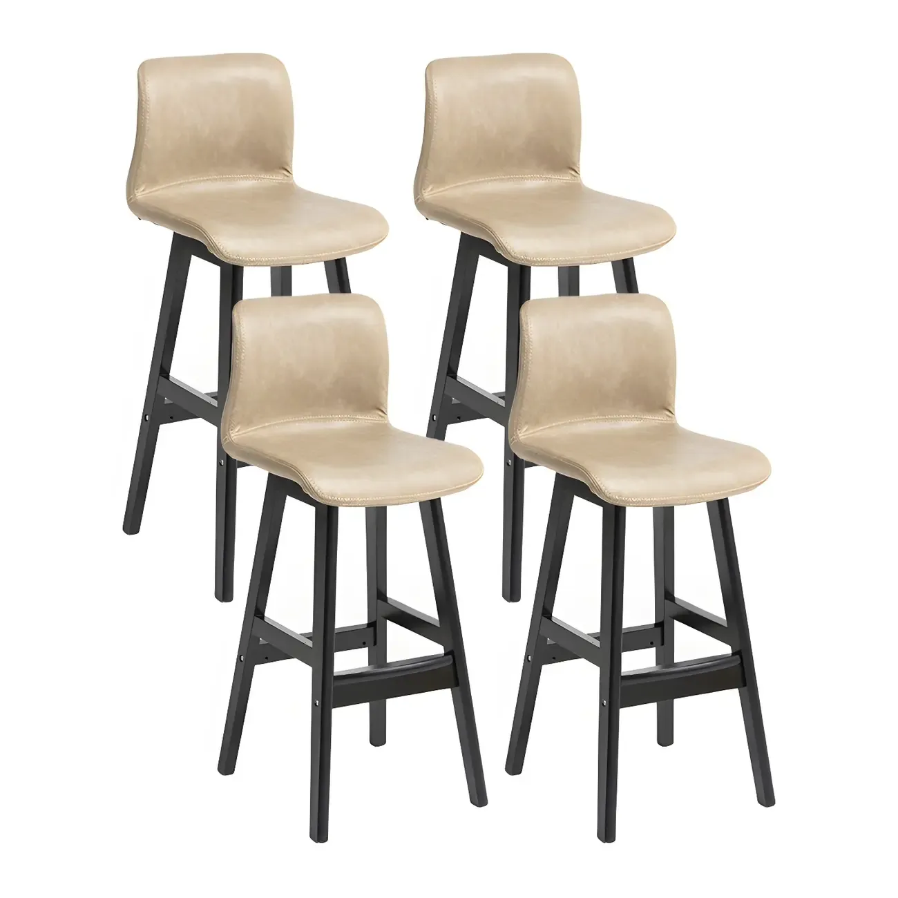 Square Leather Low Back Bar Stools with Footrest Image - 45