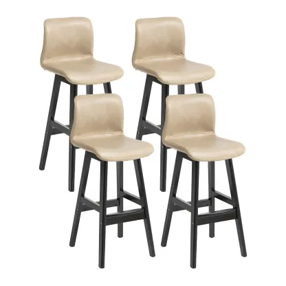 Square Leather Low Back Bar Stools with Footrest Image - 45