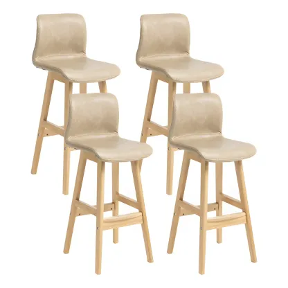 Square Leather Low Back Bar Stools with Footrest Image - 48