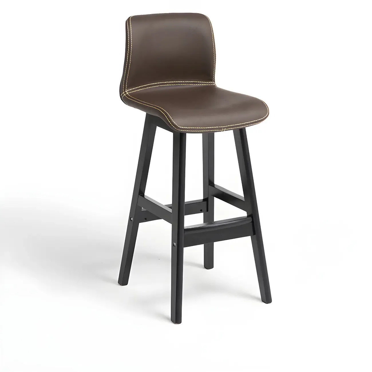 Square Leather Low Back Bar Stools with Footrest Image - 49