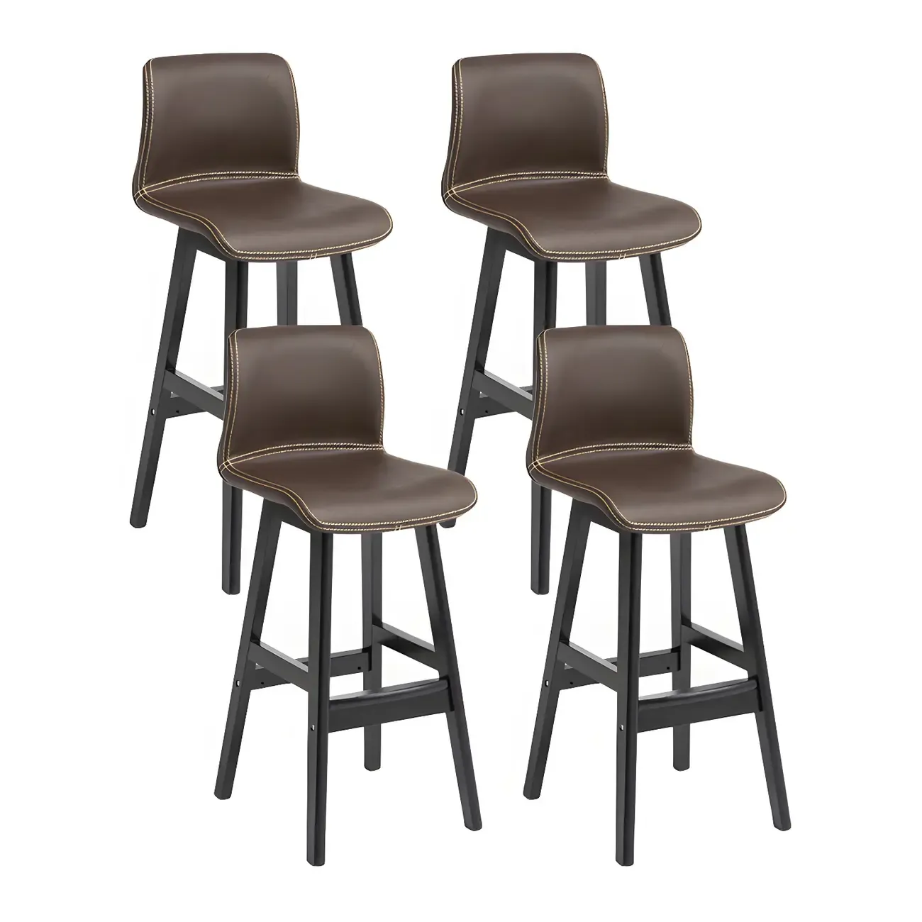 Square Leather Low Back Bar Stools with Footrest Image - 51