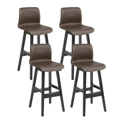 Square Leather Low Back Bar Stools with Footrest Image - 51