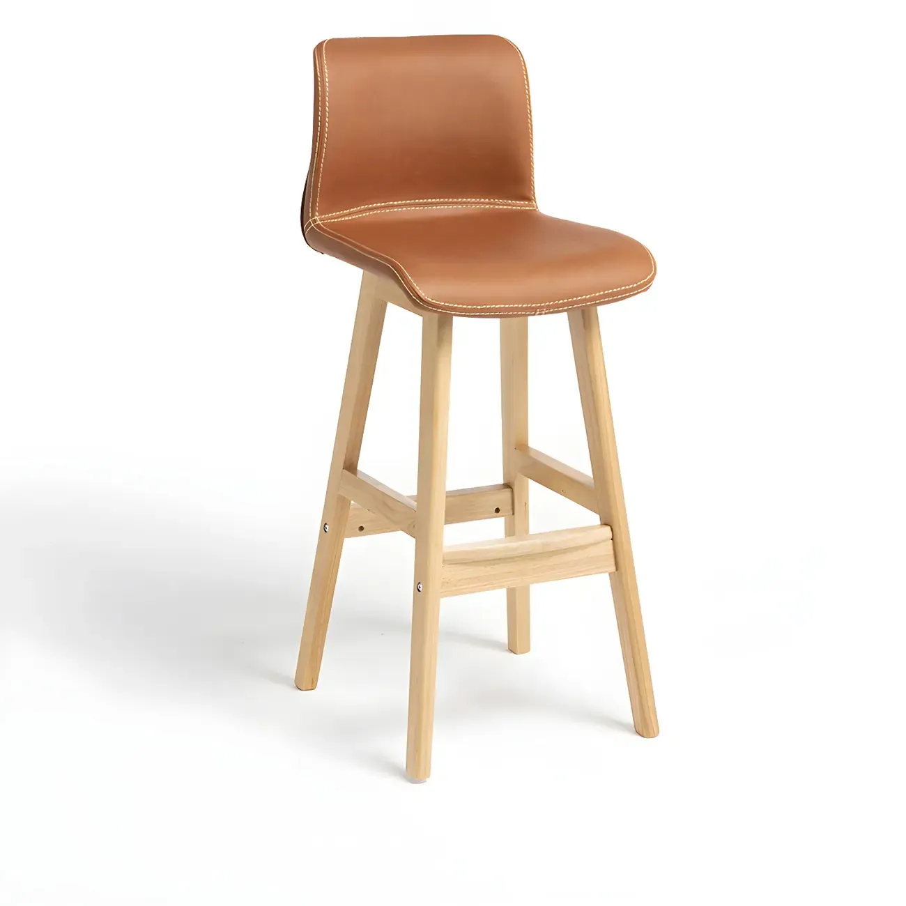 Square Leather Low Back Bar Stools with Footrest Image - 52