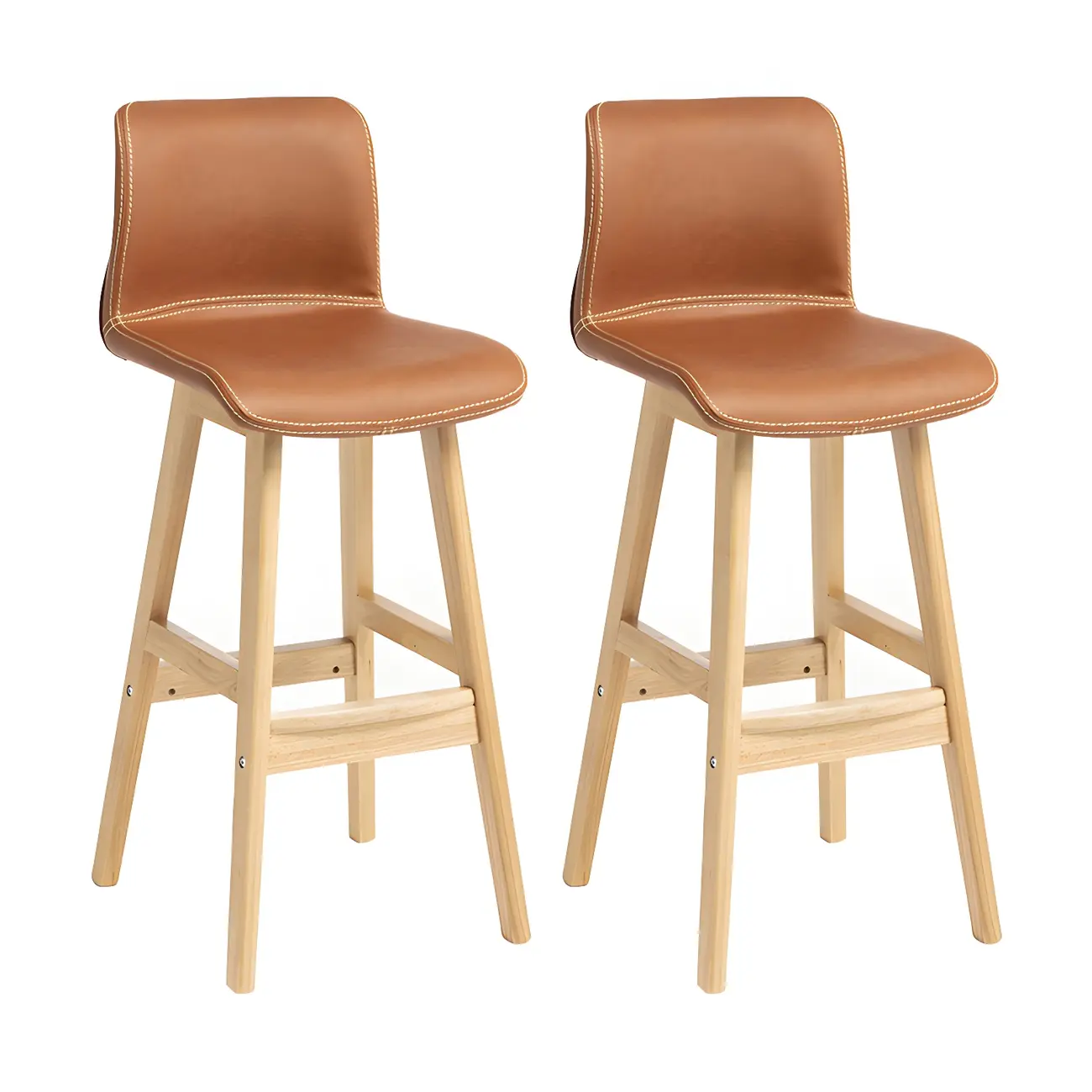 Square Leather Low Back Bar Stools with Footrest Image - 53 | homeyfad