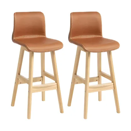 Square Leather Low Back Bar Stools with Footrest Image - 53