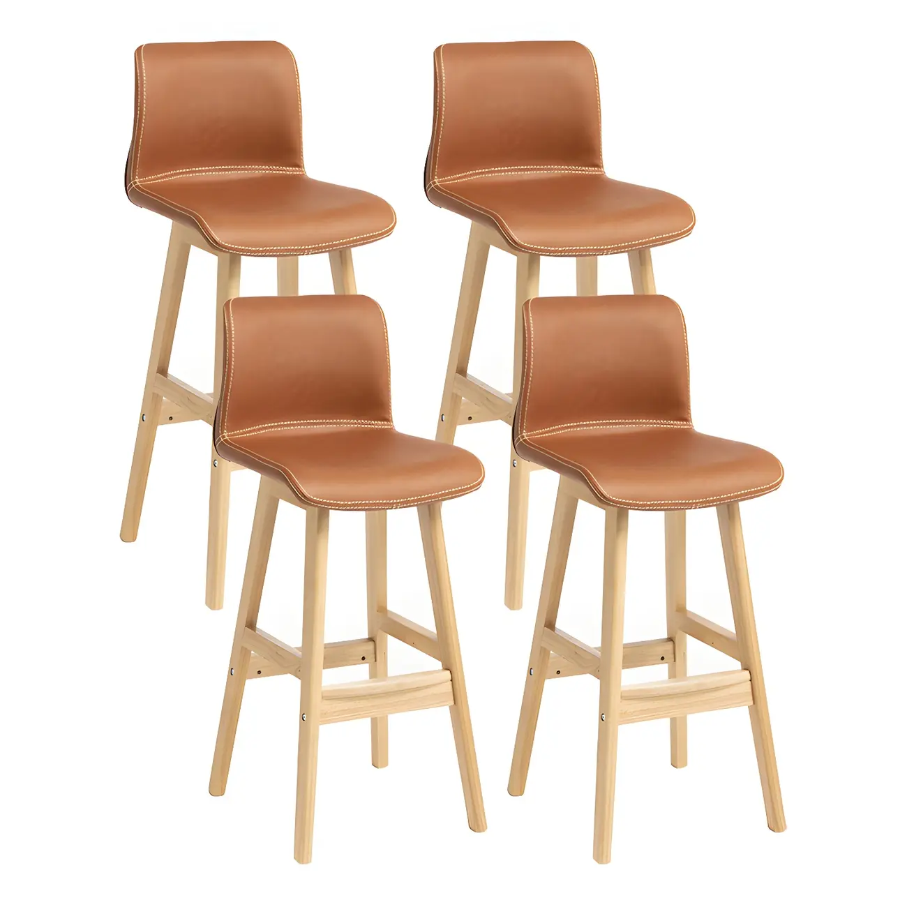 Square Leather Low Back Bar Stools with Footrest Image - 54 | homeyfad