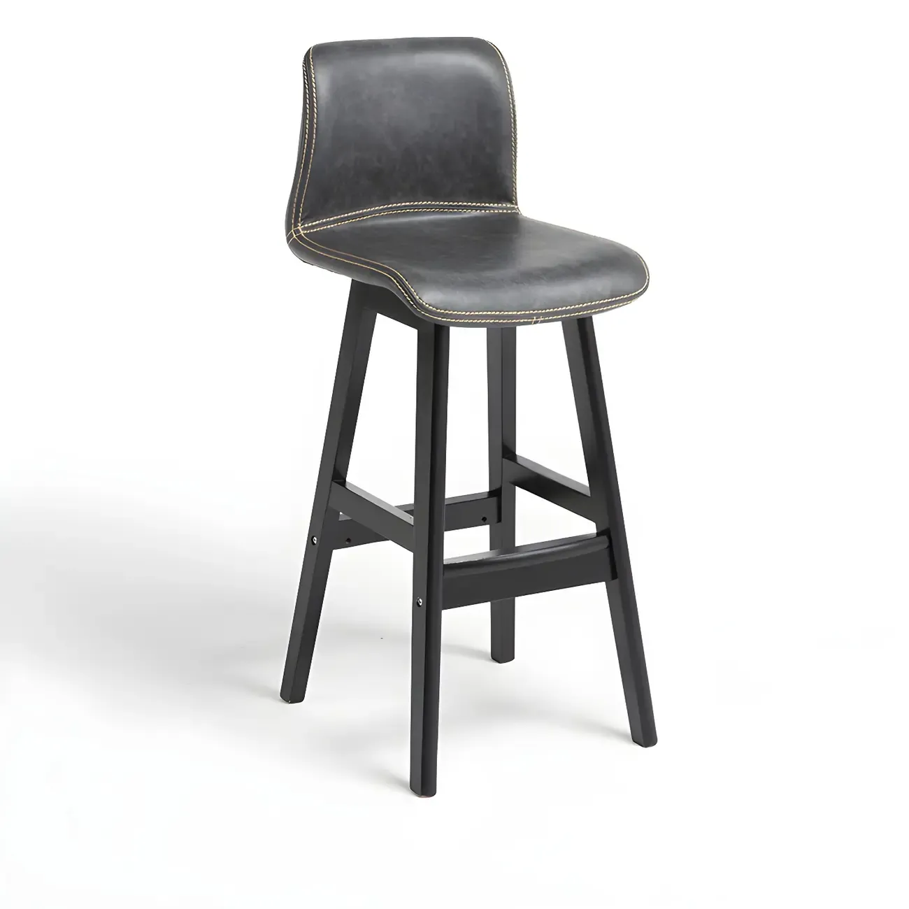 Square Leather Low Back Bar Stools with Footrest Image - 55