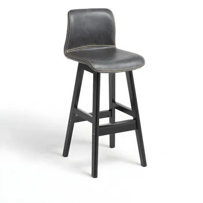 Square Leather Low Back Bar Stools with Footrest Image - 55