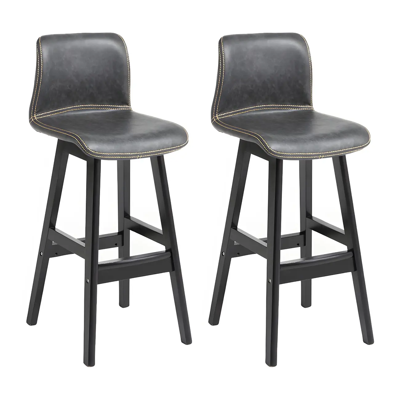Square Leather Low Back Bar Stools with Footrest Image - 56 | homeyfad
