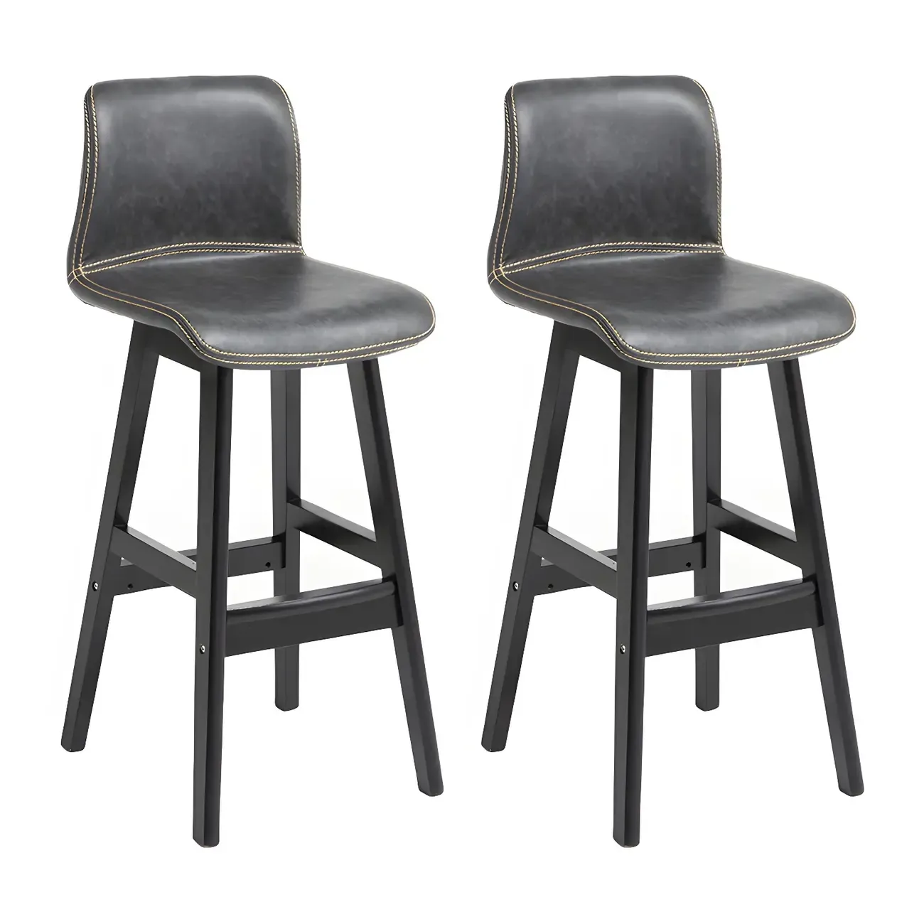 Square Leather Low Back Bar Stools with Footrest Image - 56