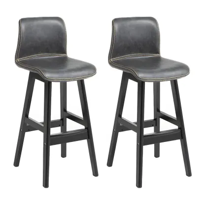 Square Leather Low Back Bar Stools with Footrest Image - 56