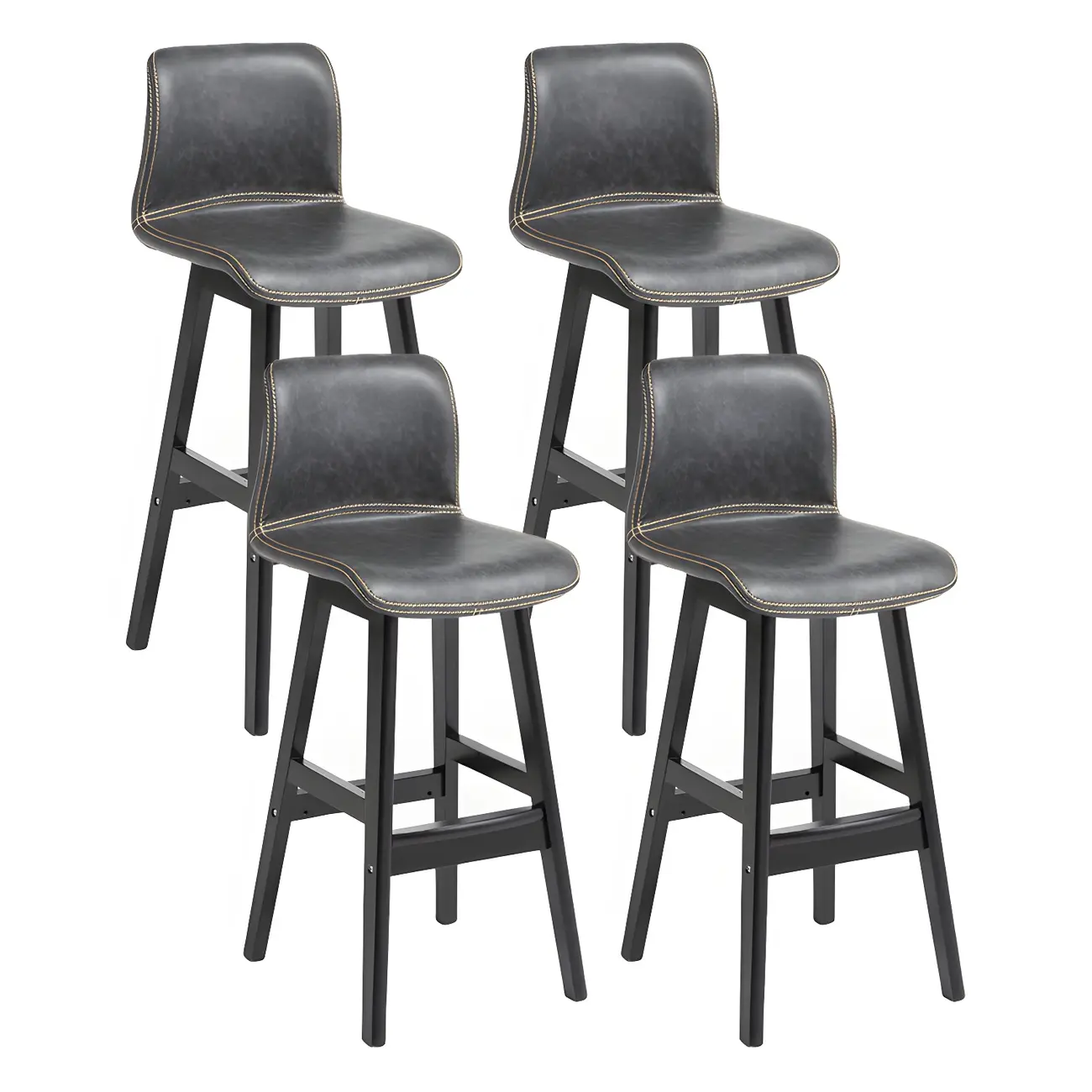 Square Leather Low Back Bar Stools with Footrest Image - 57 | homeyfad