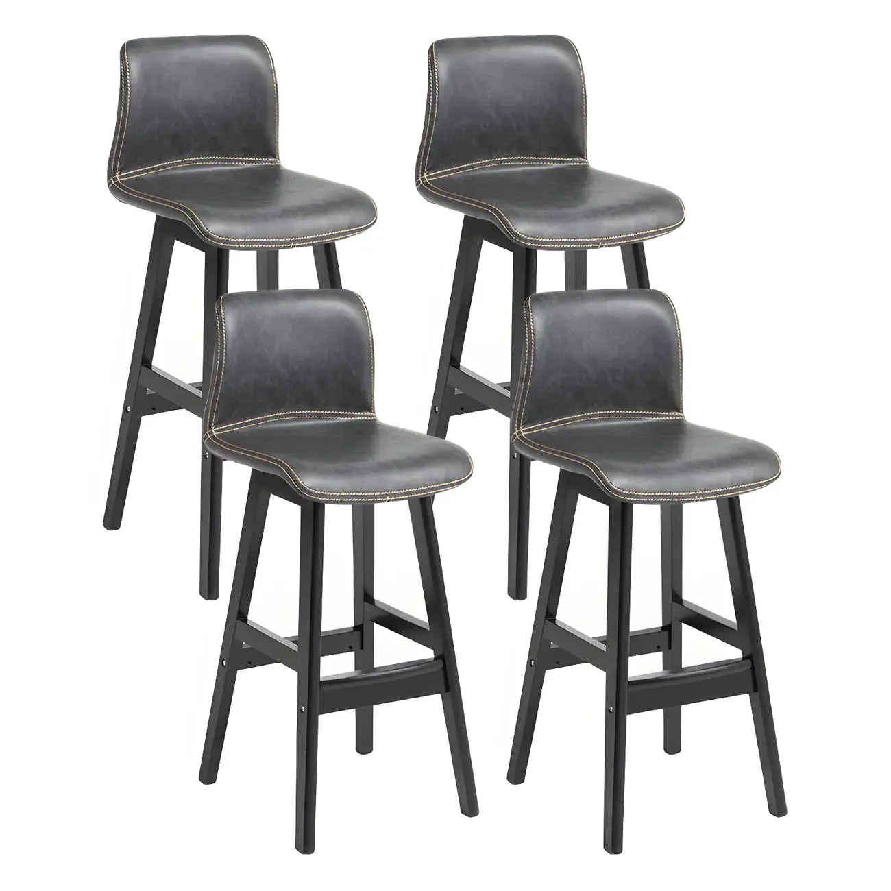 Square Leather Low Back Bar Stools with Footrest Image - 57