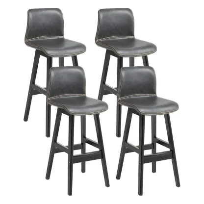 Square Leather Low Back Bar Stools with Footrest Image - 57