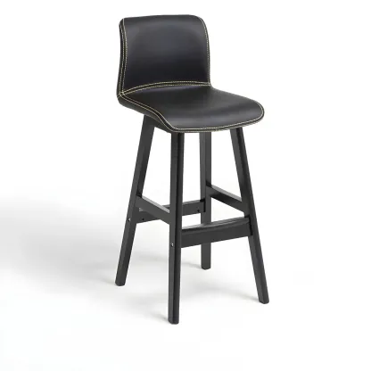 Square Leather Low Back Bar Stools with Footrest Image - 61