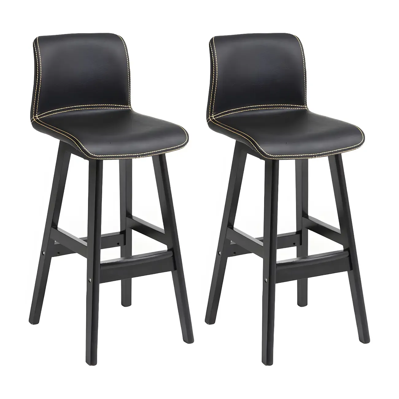 Square Leather Low Back Bar Stools with Footrest Image - 62