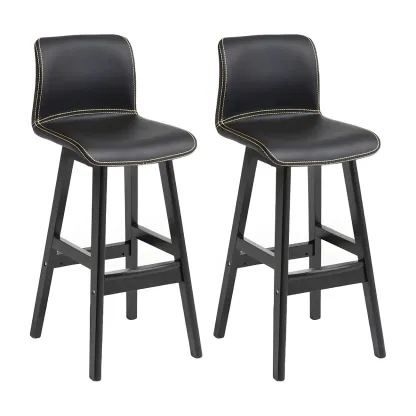 Square Leather Low Back Bar Stools with Footrest Image - 62