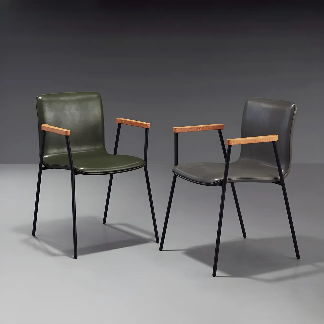 Leather Metal Legs Armrest Backrest Dining Chair Image - 1