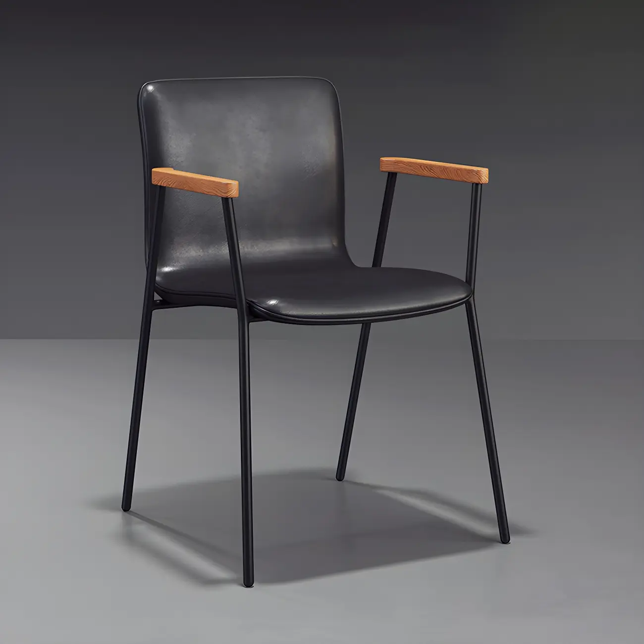 Leather Metal Legs Armrest Backrest Dining Chair Image - 2 | homeyfad