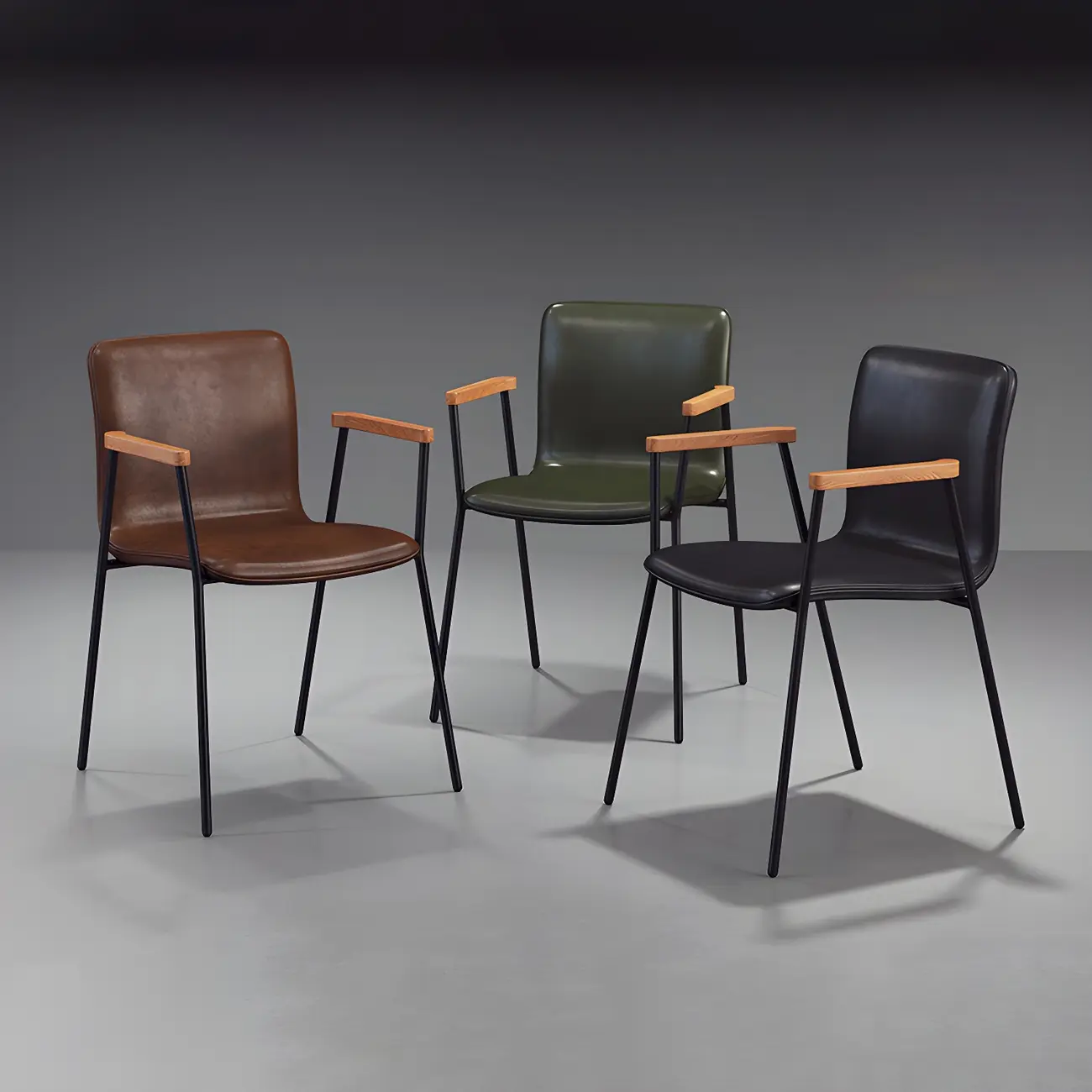 Leather Metal Legs Armrest Backrest Dining Chair Image - 3 | homeyfad