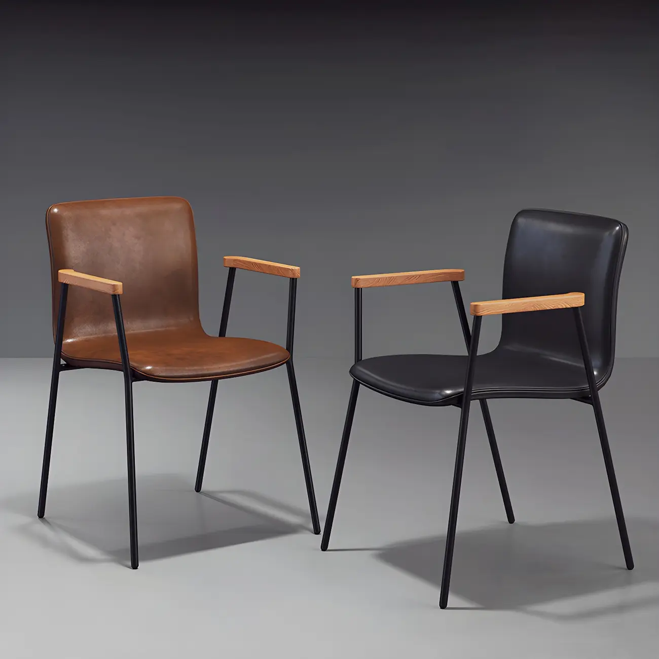 Leather Metal Legs Armrest Backrest Dining Chair Image - 5 | homeyfad