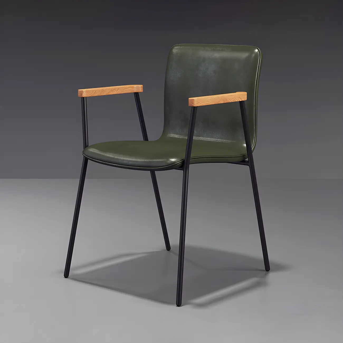 Leather Metal Legs Armrest Backrest Dining Chair Image - 7 | homeyfad