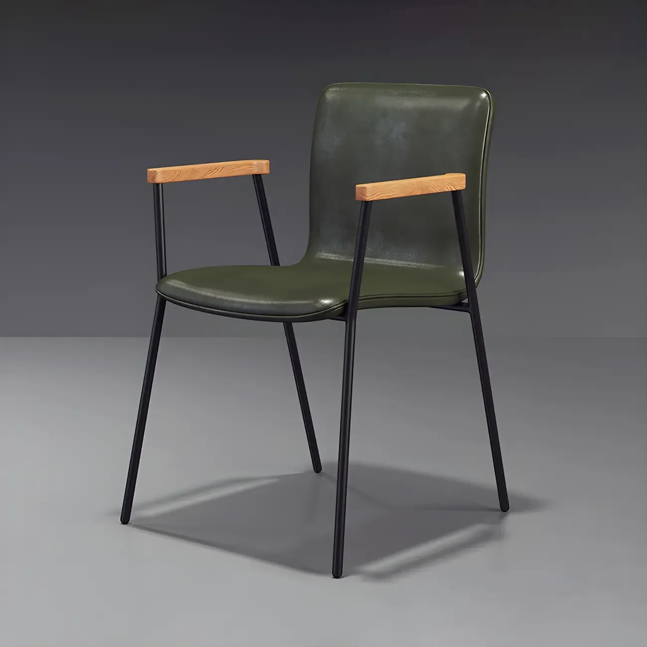 Leather Metal Legs Armrest Backrest Dining Chair Image - 7