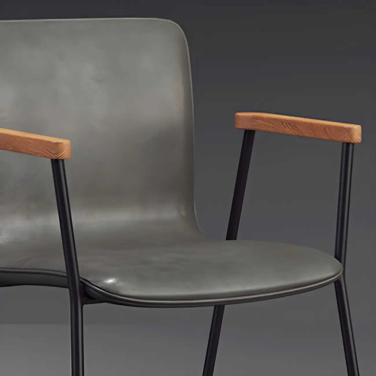 Leather Metal Legs Armrest Backrest Dining Chair Image - 11