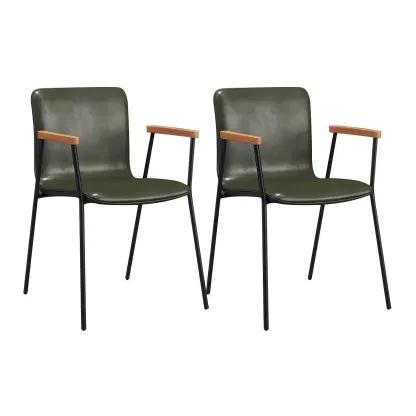 Leather Metal Legs Armrest Backrest Dining Chair Image - 18