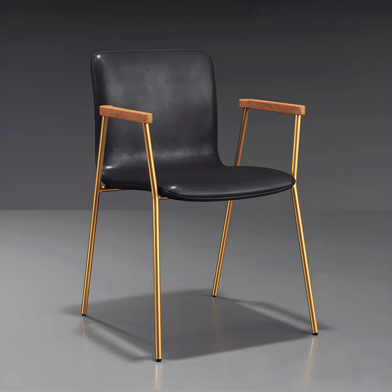 Leather Metal Legs Armrest Backrest Dining Chair Image - 20