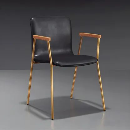 Leather Metal Legs Armrest Backrest Dining Chair Image - 20