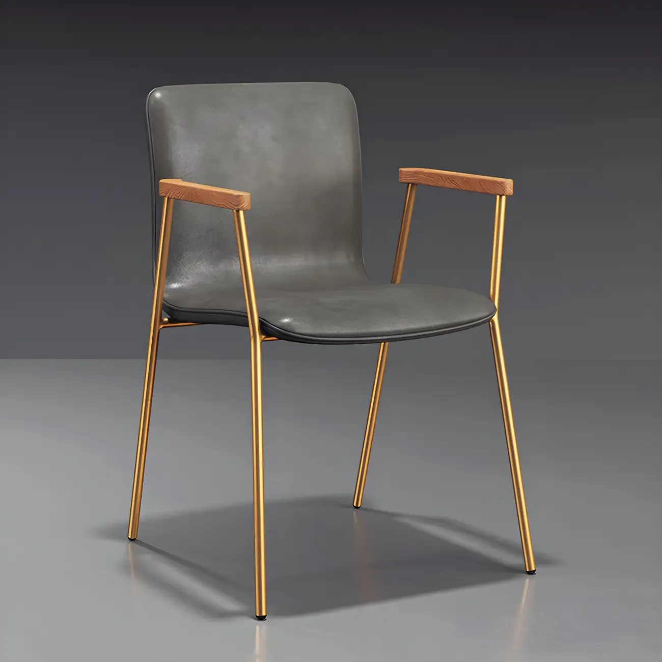 Leather Metal Legs Armrest Backrest Dining Chair Image - 23