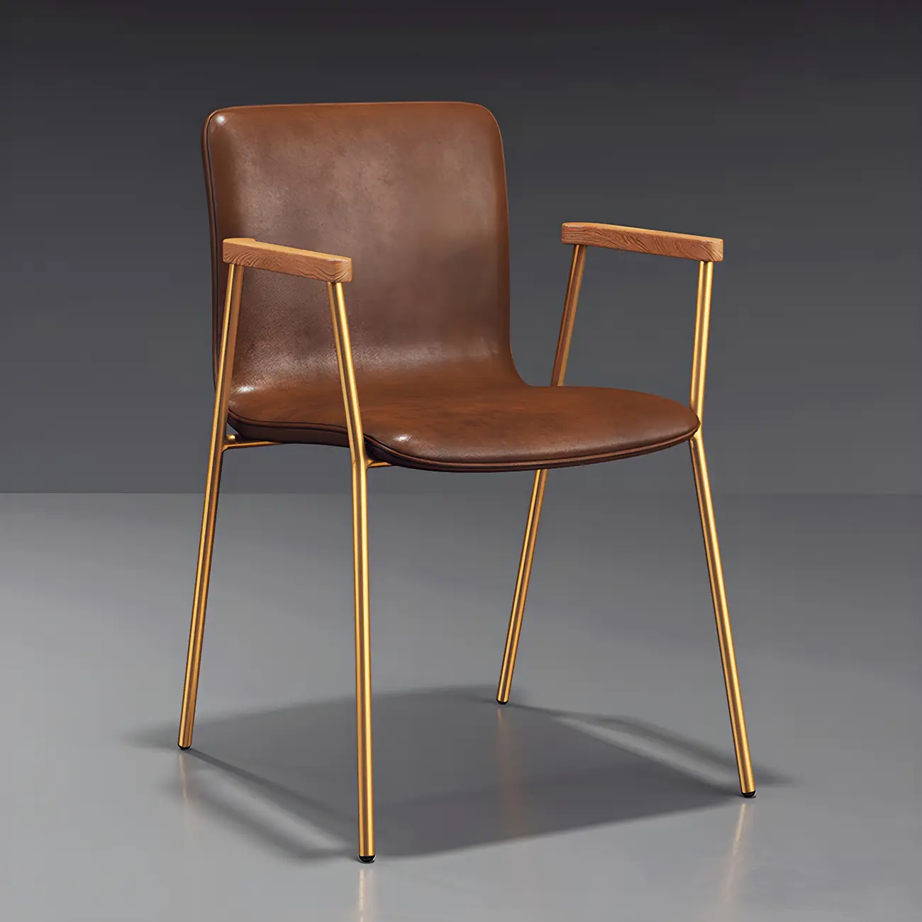 Leather Metal Legs Armrest Backrest Dining Chair Image - 26 | homeyfad