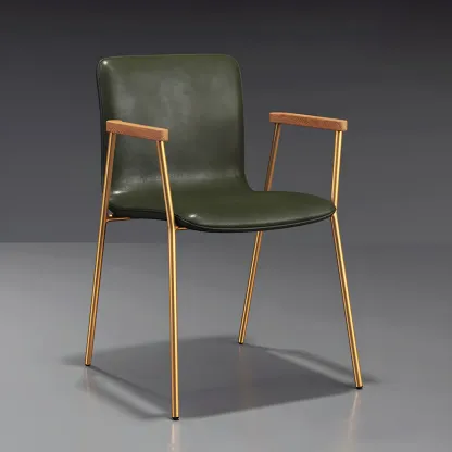 Leather Metal Legs Armrest Backrest Dining Chair Image - 29