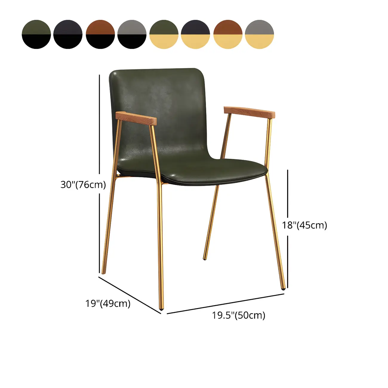 Leather Metal Legs Armrest Backrest Dining Chair #size